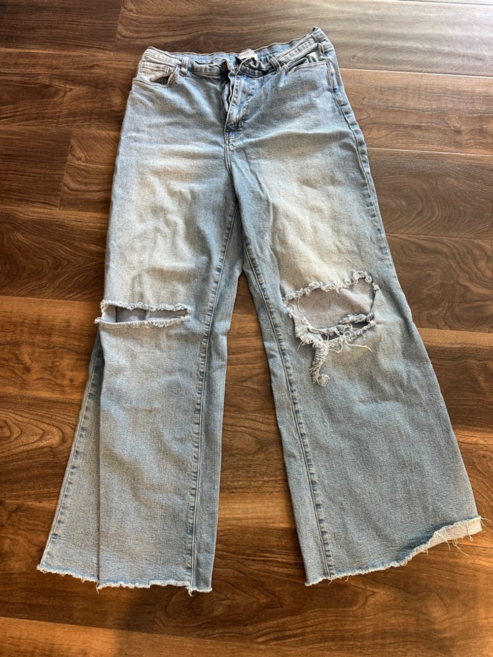 SWANK Light Blue Distressed Wide-Leg Jeans